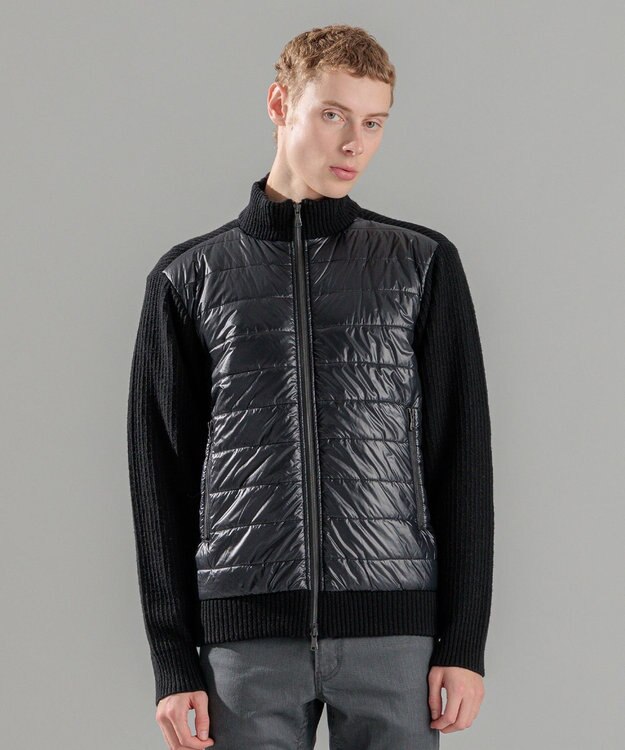 JOSEPH HOMME ニットブロックシルキーサテン　ニットブルゾン ブラック系