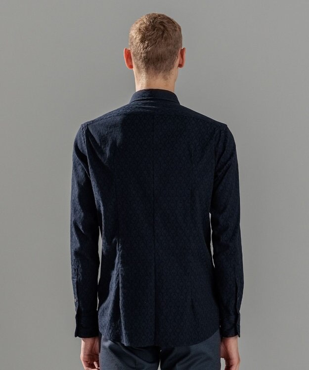 JOSEPH HOMME オーナメントジャガードストレッチ　レギュラーカラーシャツ ネイビー系