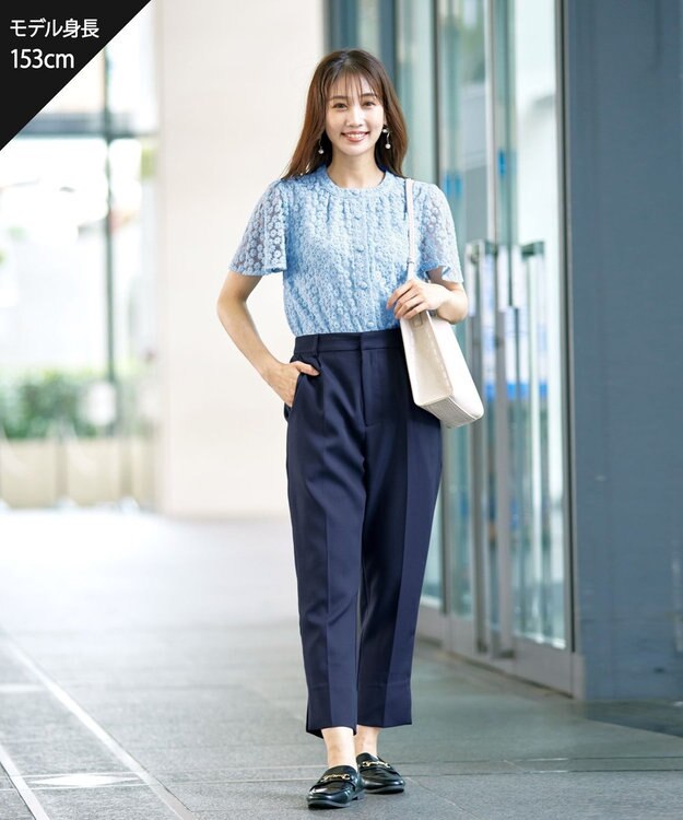 Tiaclasse 【洗える】スリットテーパードパンツ ネイビー