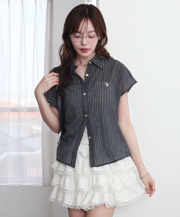 WEGO U.S. POLO ASSN.別注 フレンチスリーブシャツ ネイビー