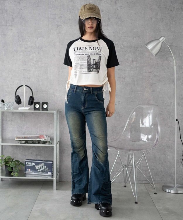 WEGO グラフィックショートサイドリボンドロストT 柄1