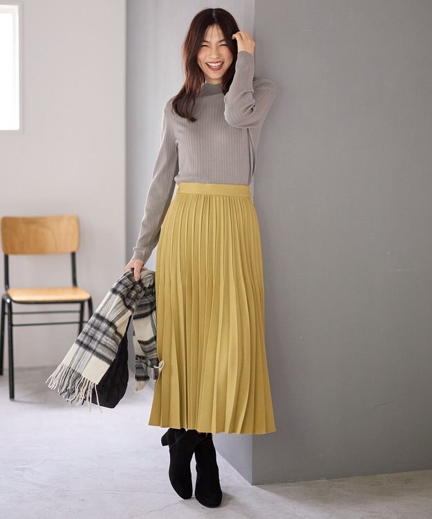 ANY 【洗濯機可】ランダムリブハイネックニット グレー