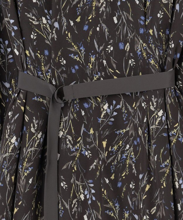 自由区 L 【洗える】ウォーターカラーフラワープリント ワンピース グレー系