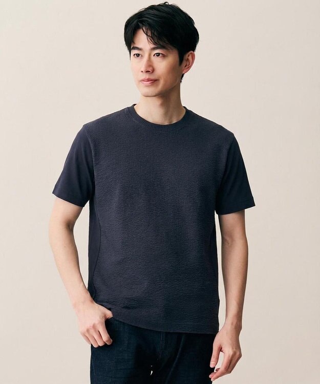 JOSEPH ABBOUD 【オーガニックコットン使用・日本製・26SS新色】JOEコットンサッカークルーネック Tシャツ ネイビー系