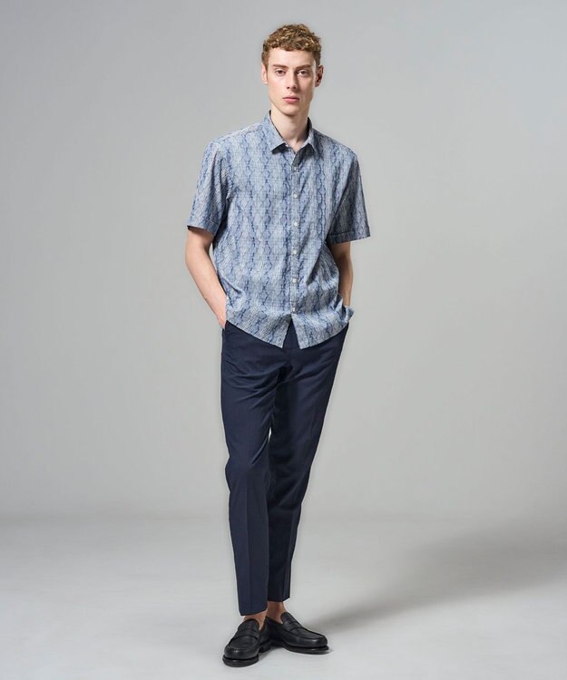 JOSEPH HOMME 【新柄】ストライプジャガードストレッチ 　レギュラーカラー半袖シャツ ネイビー系1