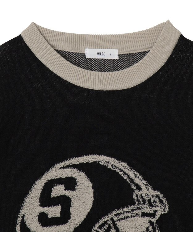 WEGO 【ユニセックス着用ITEM】ジャガードスリーブラインプルオーバー ブラック