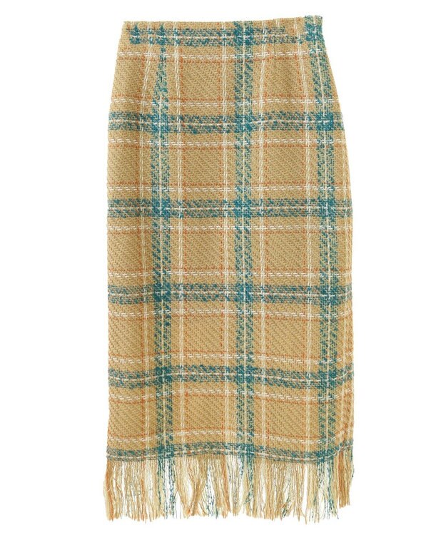 Green Parks ・ＳＵＧＡＲ　ＳＰＯＯＮ　チェックフリンジスカート Beige