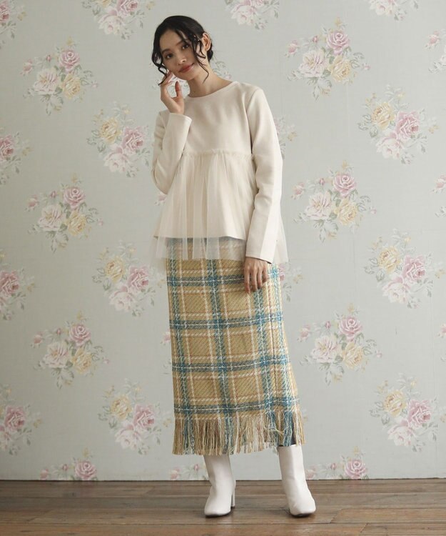 Green Parks ・ＳＵＧＡＲ　ＳＰＯＯＮ　チェックフリンジスカート Beige