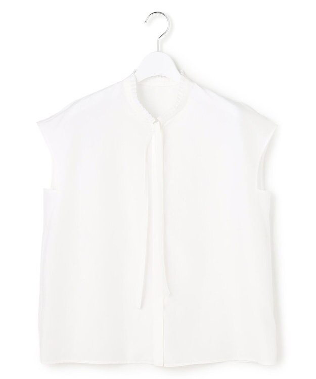 ICB セシェシルキーローン フレンチスリーブボウタイブラウス オフホワイト