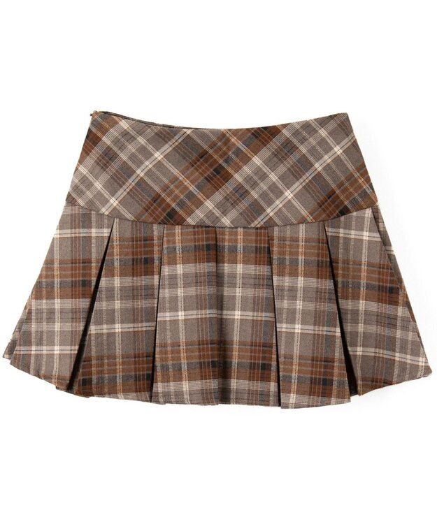 WEGO 【SCHOOL ITEM】チェック切替プリーツミニスカパン ブラウン