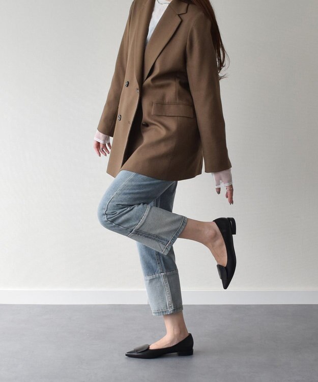 INTER-CHAUSSURES 【FABIO RUSCONI】ローヒールポインテッドトウパンプス ブラック