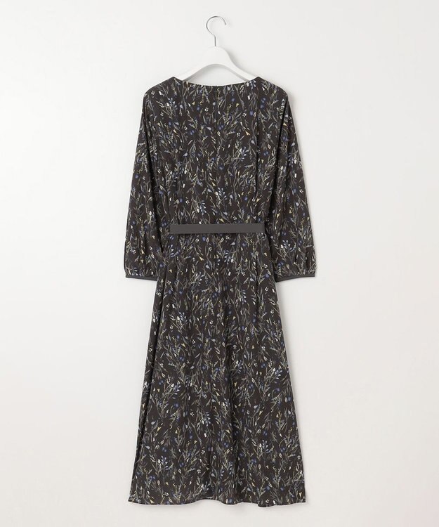 自由区 L 【洗える】ウォーターカラーフラワープリント ワンピース グレー系