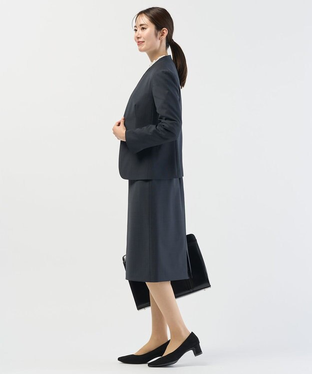 J.PRESS LADIES L 【セットアップ対応】BAHARIYE1 ノーカラー ジャケット ネイビーピンヘッド系