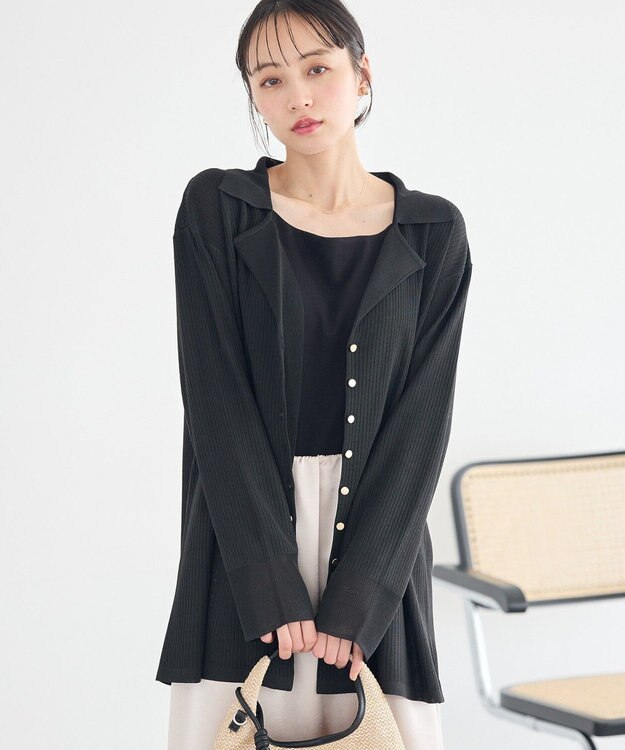 earth music&ecology テーラーカラーニットカーディガン Black