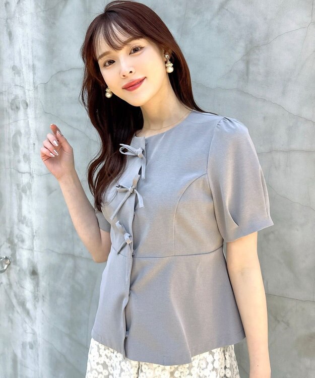 Feroux リボンブラウス ジャケット ライトグレー系