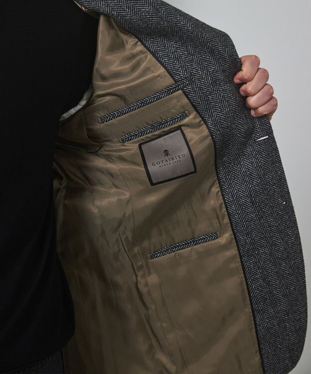 GOTAIRIKU 新色追加【一部ストレッチ】カシミヤブレンド 定番ツイードジャケット(25年モデル) グレー×ヘリンボーン