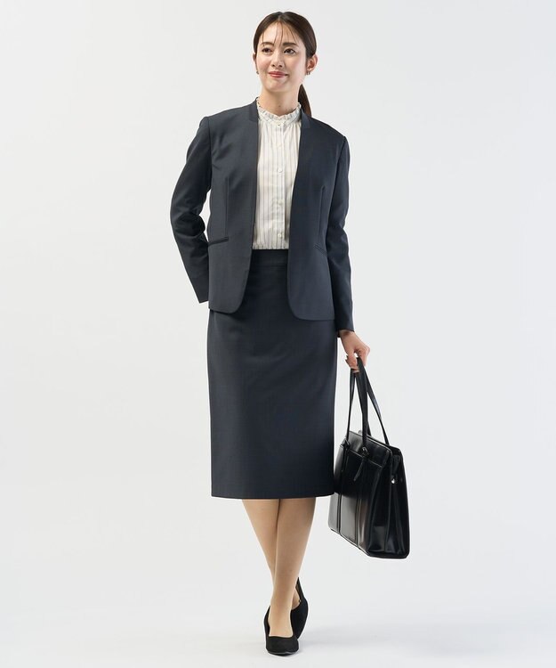 J.PRESS LADIES L 【セットアップ対応】BAHARIYE1 ノーカラー ジャケット ネイビーピンヘッド系