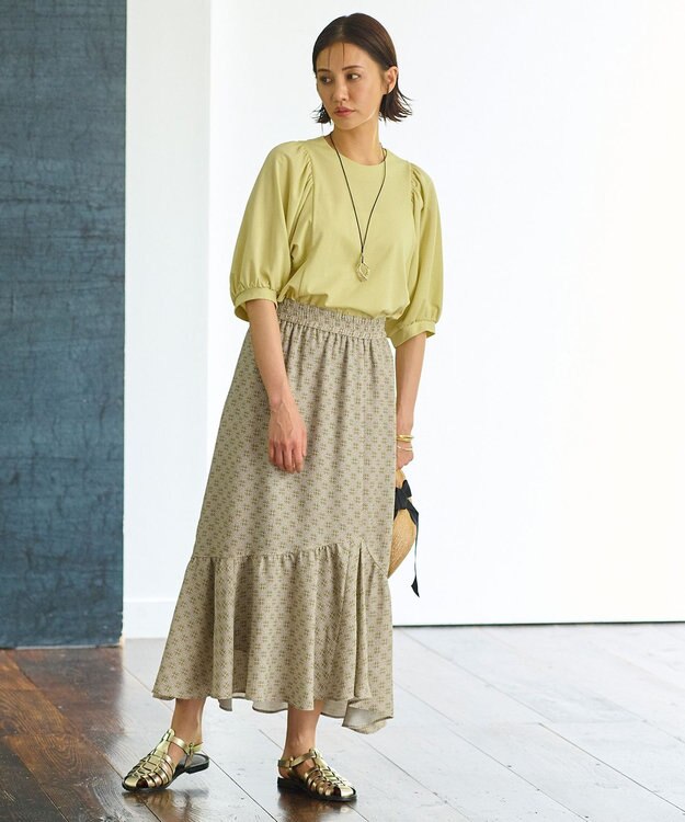 自由区 【洗える・XSサイズあり】ハイツイストポンチボリューム袖 カットソー イエロー系