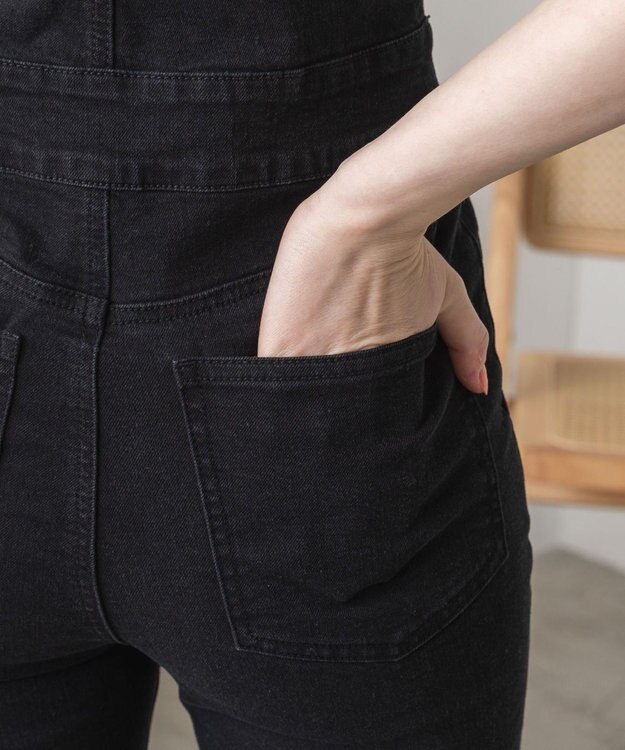 WEGO ハイウエストストレッチフレアデニムサロペット ブラック