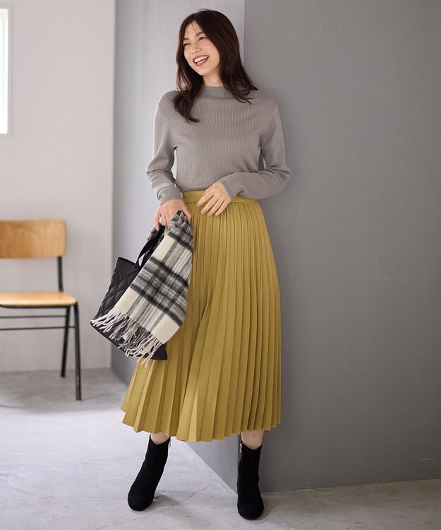 ANY 【洗濯機可】ランダムリブハイネックニット グレー