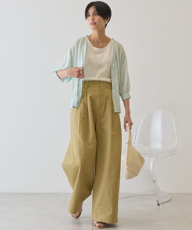 AMERICAN HOLIC 5分袖シアーVネックニットカーディガン Sax