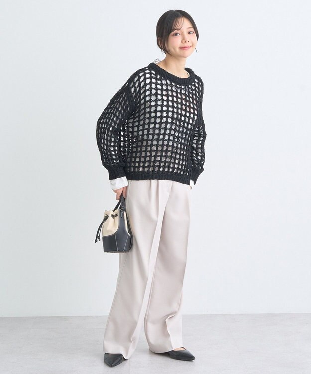 earth music&ecology チュールヤーンメッシュニットプルオーバー Black