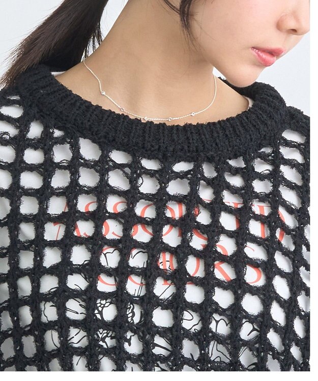 earth music&ecology チュールヤーンメッシュニットプルオーバー Black