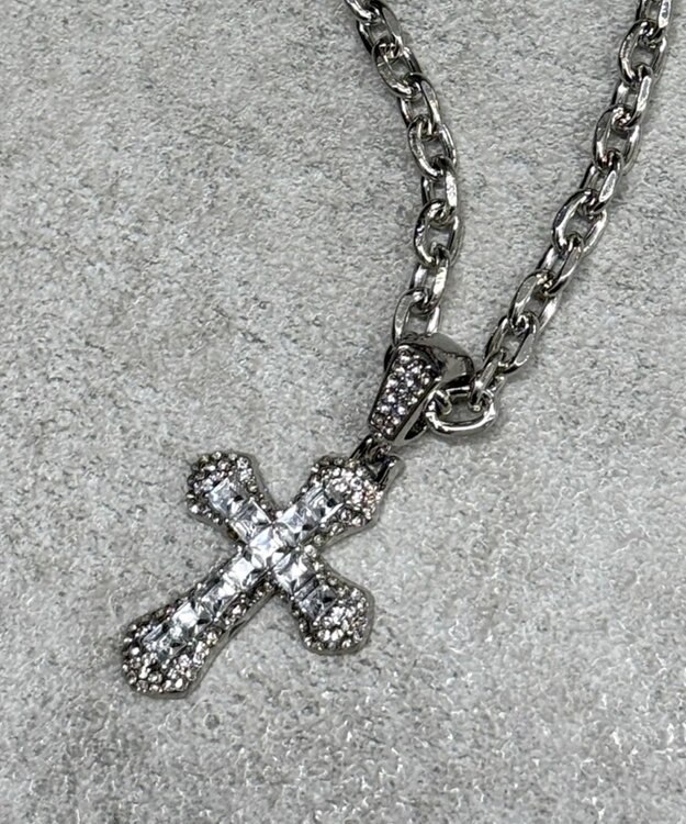 WEGO Lクロスビジューネックレス シルバー