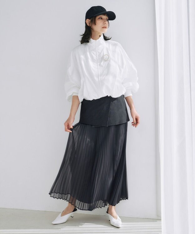 ICB 【洗える】LooseWeave ドッキングプリーツスカート チャコール系