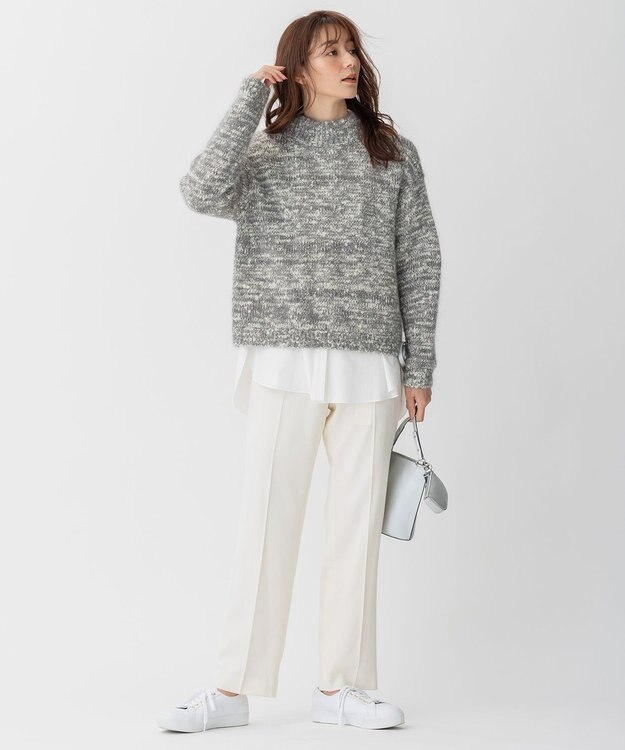 自由区 カラーミックスツイード クロップドニット ライトグレー系8