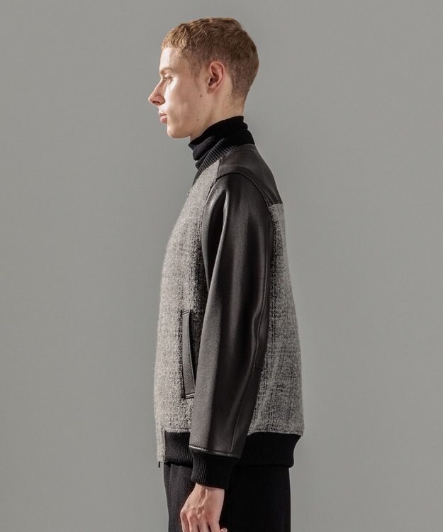 JOSEPH HOMME レザーブロックブークレ　ブルゾン ライトグレー系