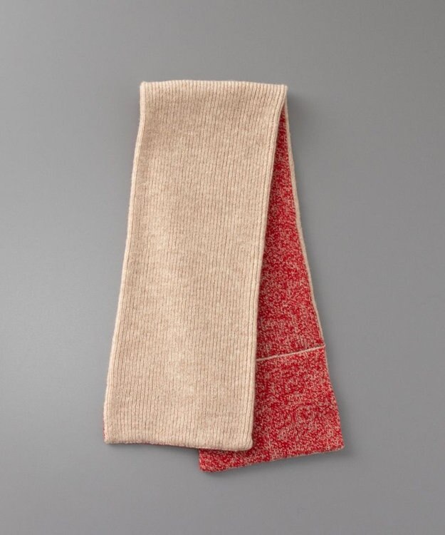 AURORA WEB限定 ウールニット リバーシブル マフラー ベージュ×レッド