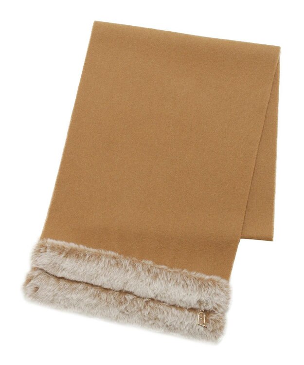 MOONBAT 【WEB限定】FURLA ウール100％×スノートップファーマフラー チャーム付き キャメル