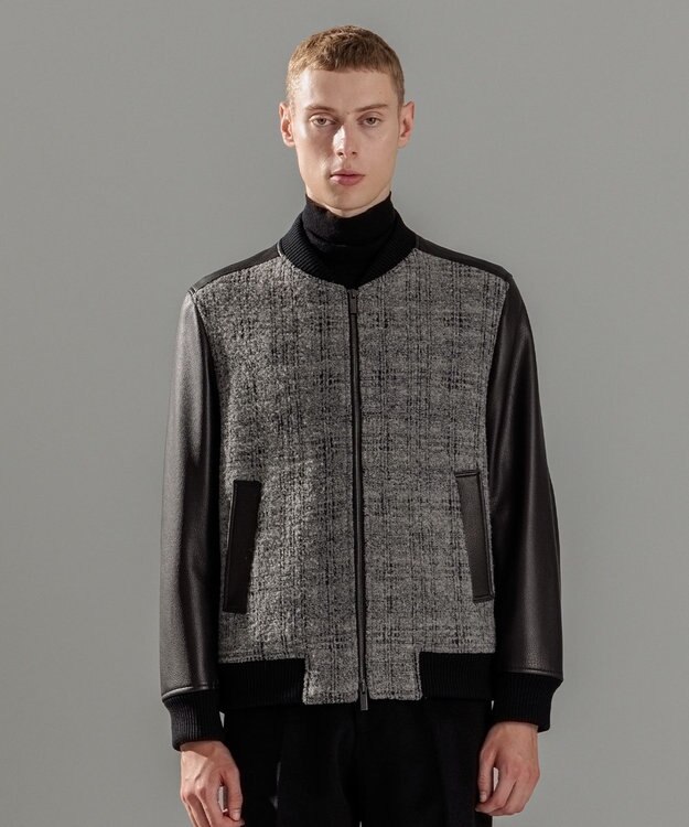 JOSEPH HOMME レザーブロックブークレ　ブルゾン ライトグレー系