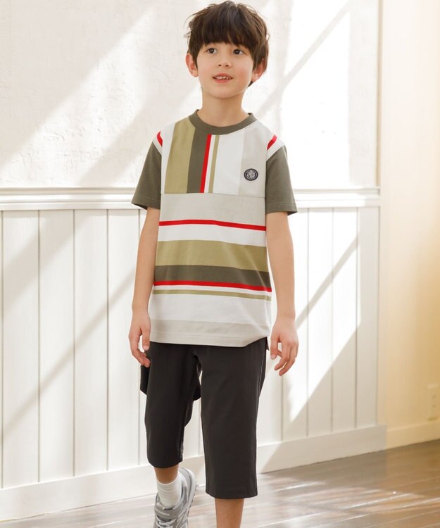J.PRESS KIDS 【100-130cm】50/2 マルチボーダー Tシャツ カーキ系1