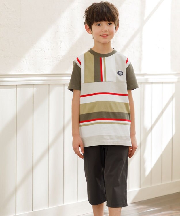J.PRESS KIDS 【100-130cm】50/2 マルチボーダー Tシャツ カーキ系1
