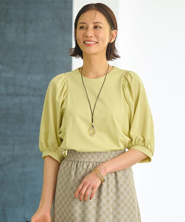 自由区 【洗える・XSサイズあり】ハイツイストポンチボリューム袖 カットソー イエロー系