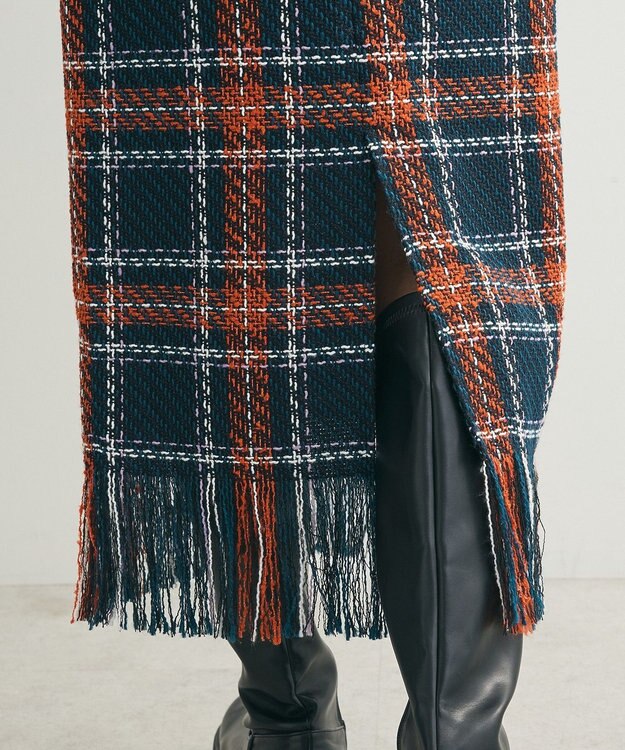 Green Parks ・ＳＵＧＡＲ　ＳＰＯＯＮ　チェックフリンジスカート Navy