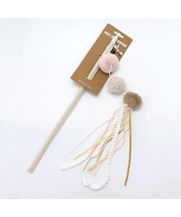 PET PARADISE 猫 おもちゃ 猫じゃらし ぽんぽん レース ホワイト
