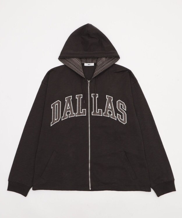 WEGO 【ユニセックス着用ITEM/MLサイズ展開】スラブチェックロゴジップパーカー ブラック中濃色