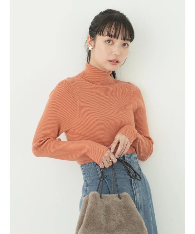earth music&ecology やわらかタッチリブタートルネックプルオーバー Orange