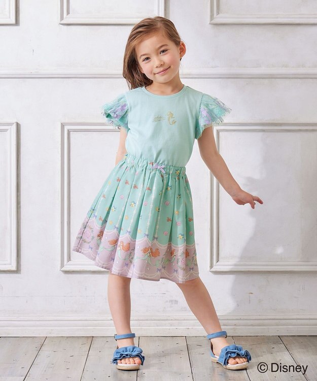 ANY KIDS 【ディズニープリンセス】袖 刺繍 Tシャツ ミント<アリエル>