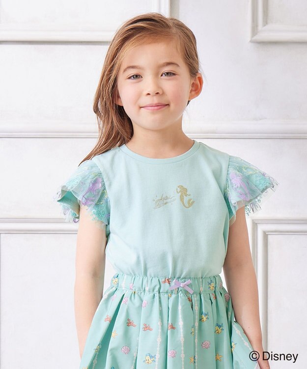 ANY KIDS 【ディズニープリンセス】袖 刺繍 Tシャツ ミント<アリエル>