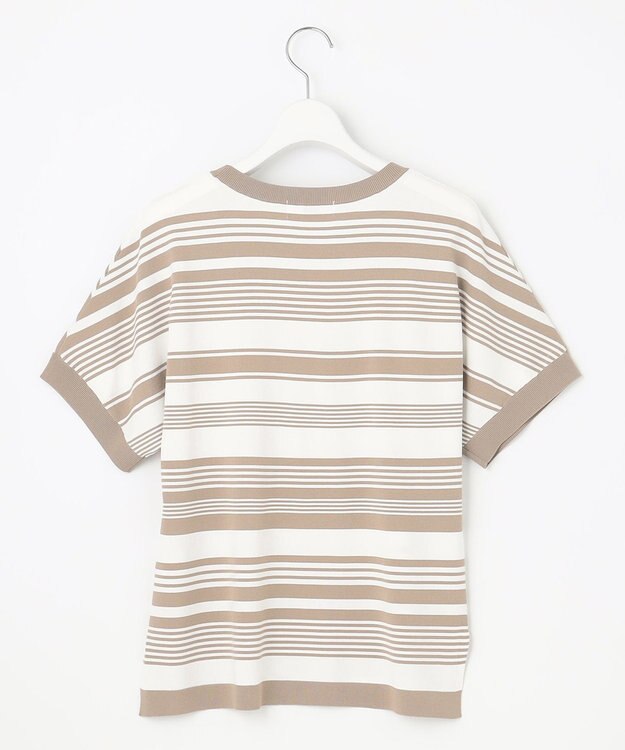 J.PRESS LADIES 【洗える】 レーヨンエリートストレッチ ランダムボーダー ニット Tシャツ ブラウン系1