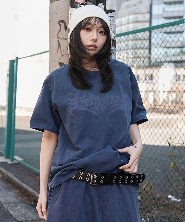 WEGO 【ユニセックス着用ITEM】ピグメントグラフィックT（SS） ネイビー