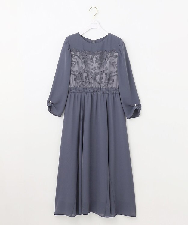 ANY SIS 【洗える】フラワー刺繍パーツ ワンピース ブルーグレー