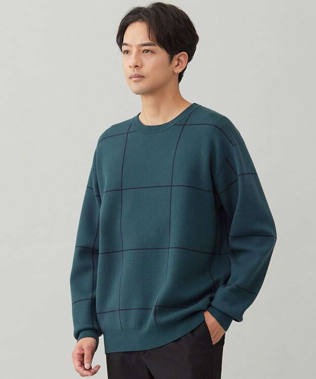 UNFILO MENS 【OCEANS YouTube 掲載/男女兼用】スムースシルキーニット 柄 ウインドペン グリーン×ネイビー