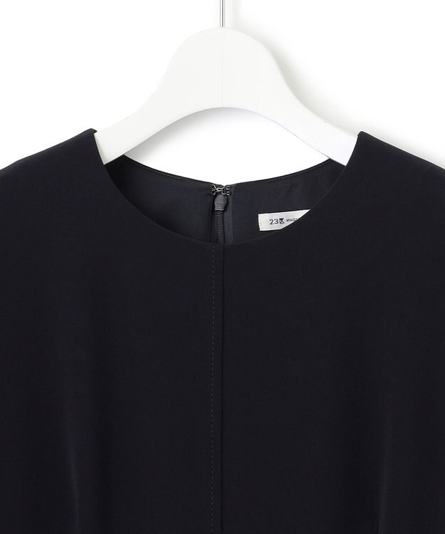 23区 L 【洗える】トリアセダブルジョーゼット フレア ワンピース ネイビー系