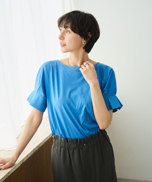#Newans 【乾燥機可能/接触冷感】タックスリーブカットソー ブルー