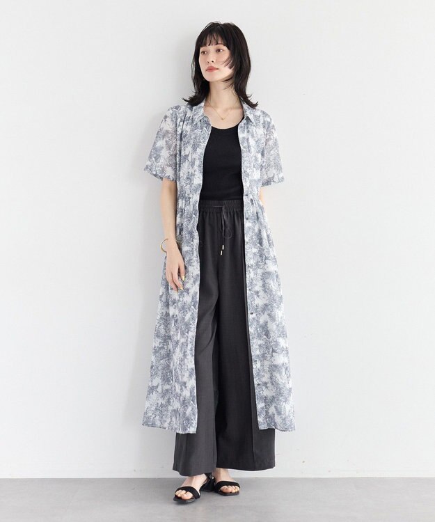 YECCA VECCA サファリ柄フレアシャツワンピース Off White